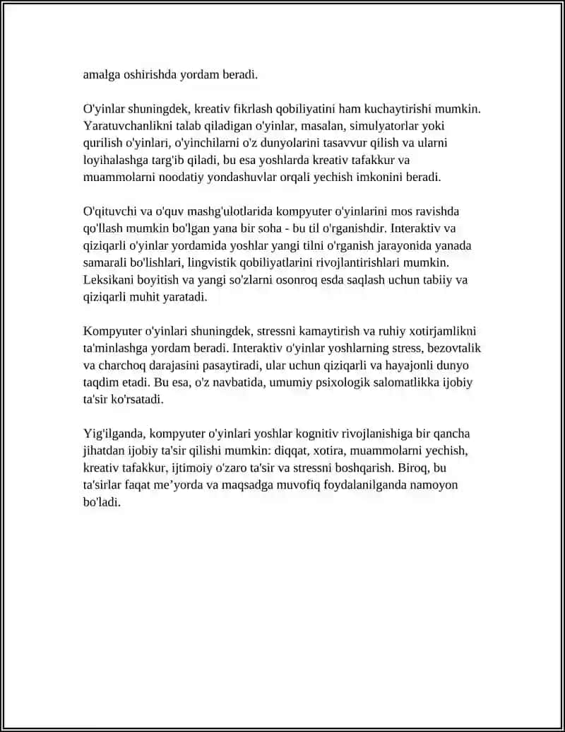 KOMPYUTER OʻYINLARINING YOSHLAR ONGIGA IJOBIY TA'SIRLARI 4