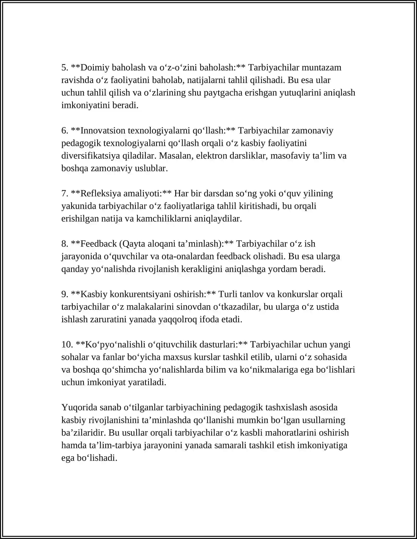 TARBIYACHI PEDAGOGIK FAOLIYATIDA KASBIY REFLEKSIYANING O‘RNI 4