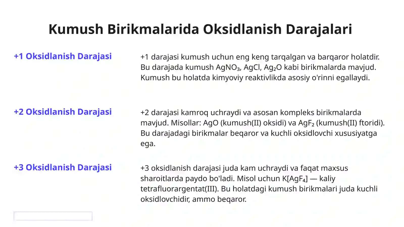 Kumush Birikmalarining Oksidlovchilik Xossalari. Kumush va Oltinning Kompleks Birikmalari 4