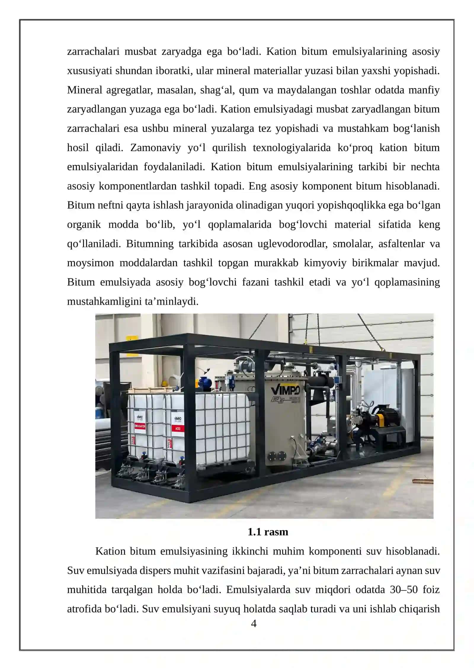 Kation bitum emulsiyalarini ishlab chiqarish uchun qurilmalar 4
