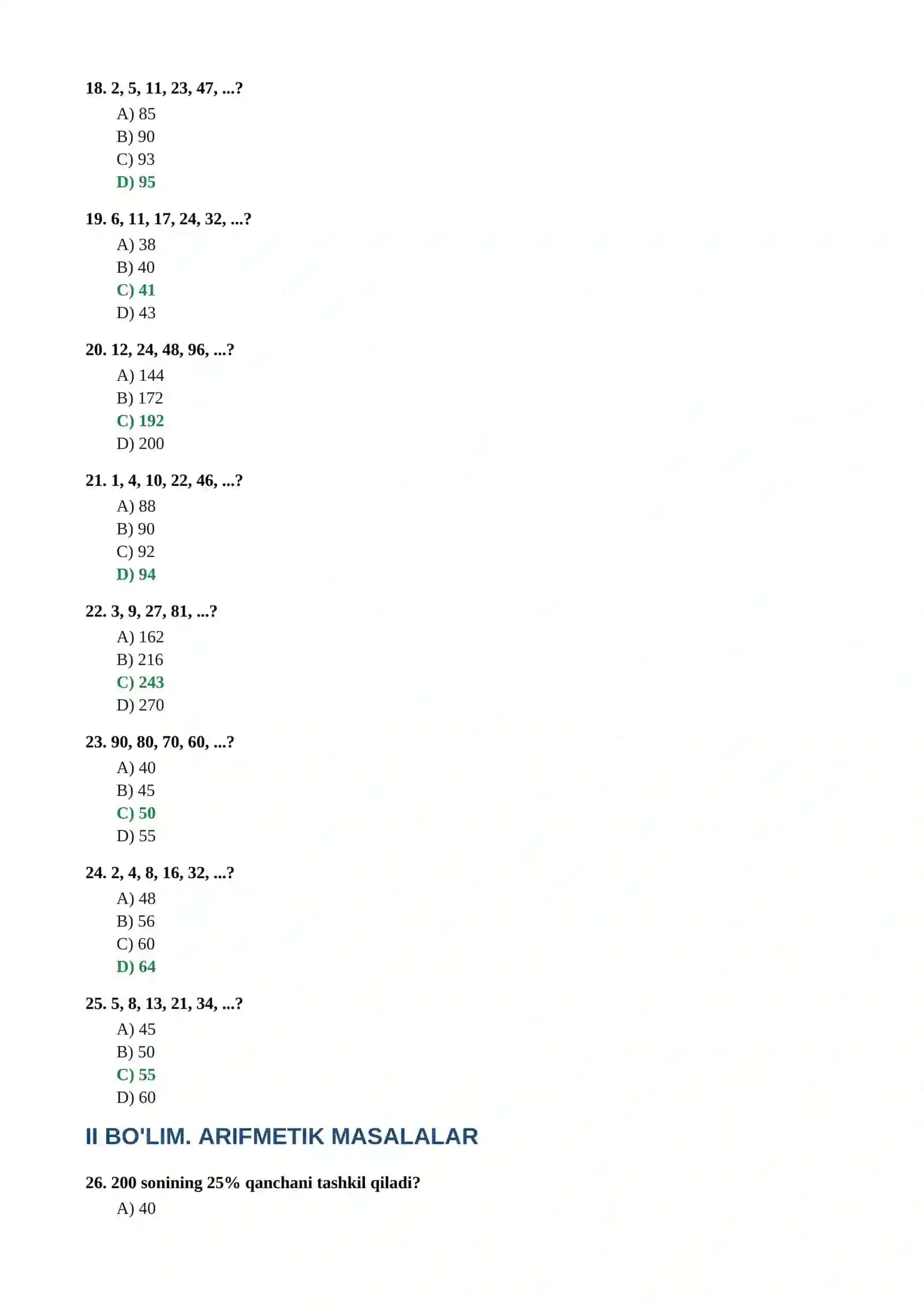 ARGOS Test — Mantiq va Matematika: 100 ta Savol va Javoblar To'plami (2026) 4
