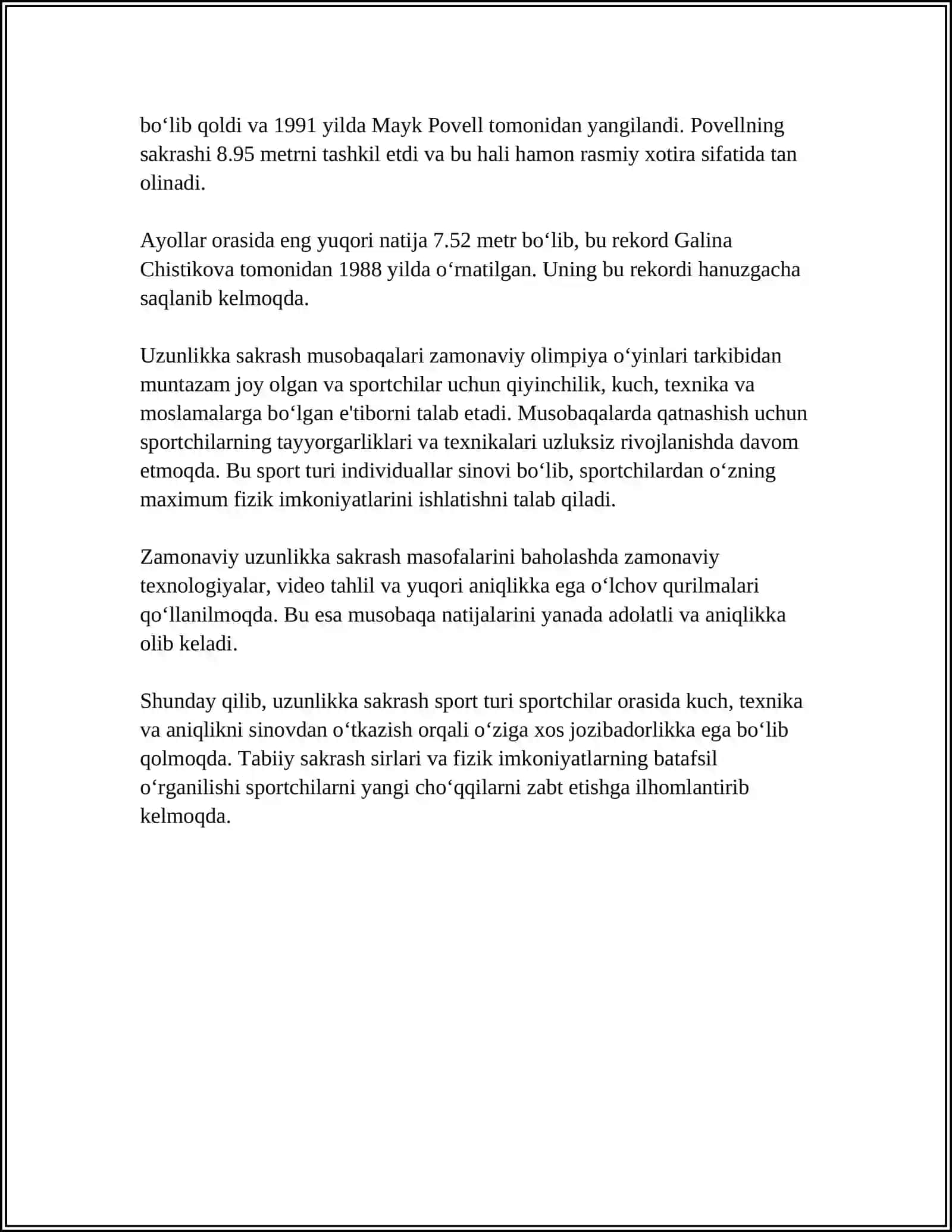 YENGIL ATLETIKA: UZUNLIKKA SAKRASH 4