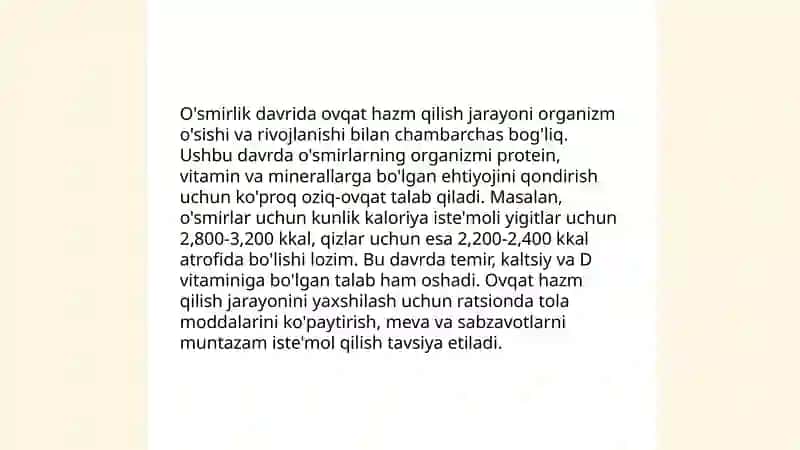 Ovqat hazm qilish tizimining yosh xususiyatlari va ovqatlanish gigiyenasi 4