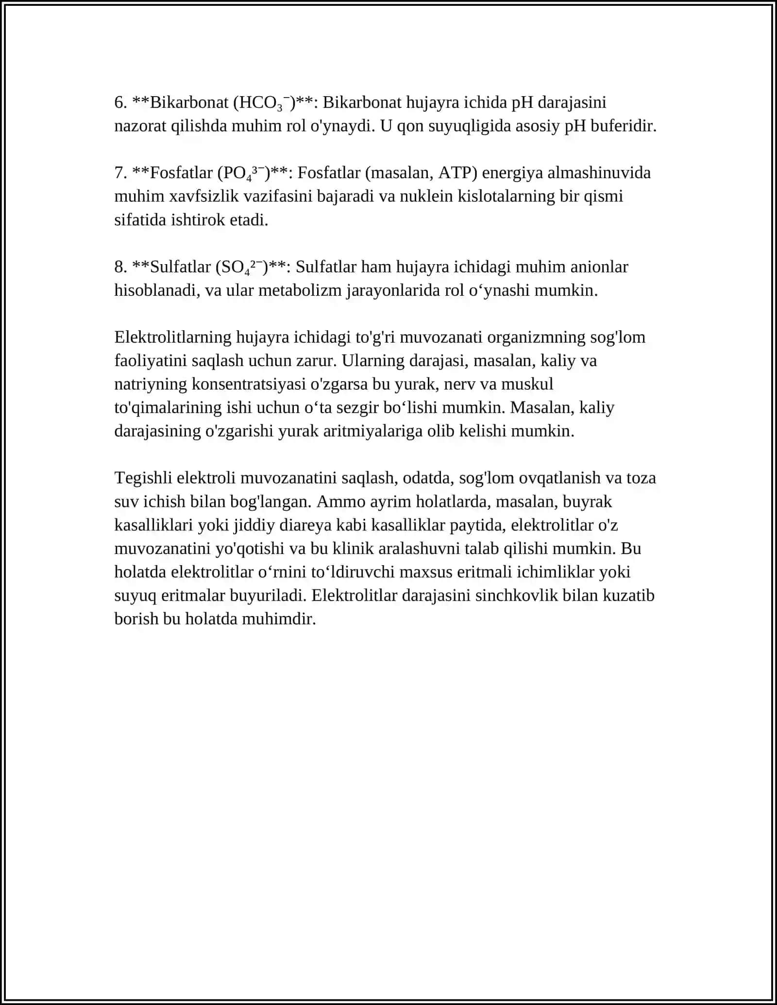 ORGANIZMNING BIOLOGIK SUYUQLIKLARI ELEKTROLIT VA NOELEKTROLITLAR ERITMALARI SIFATIDA 4