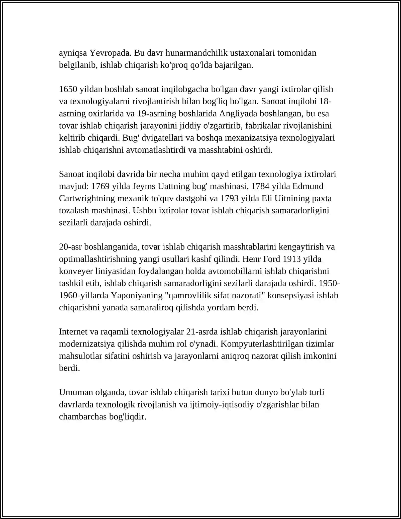 TOVAR ISHLAB CHIQARISHNING YUZAGA KELISHI VA UNING RIVOJLANISHI 4