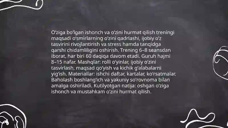 Oʻsmirlar uchun muloqot va ijtimoiy koʻnikmalar treningi 4