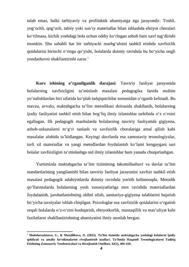 Bolalarni tasviriy faoliyatga oʻrgatishda xavfsizlik qoidalari (KURS ISHI) 4