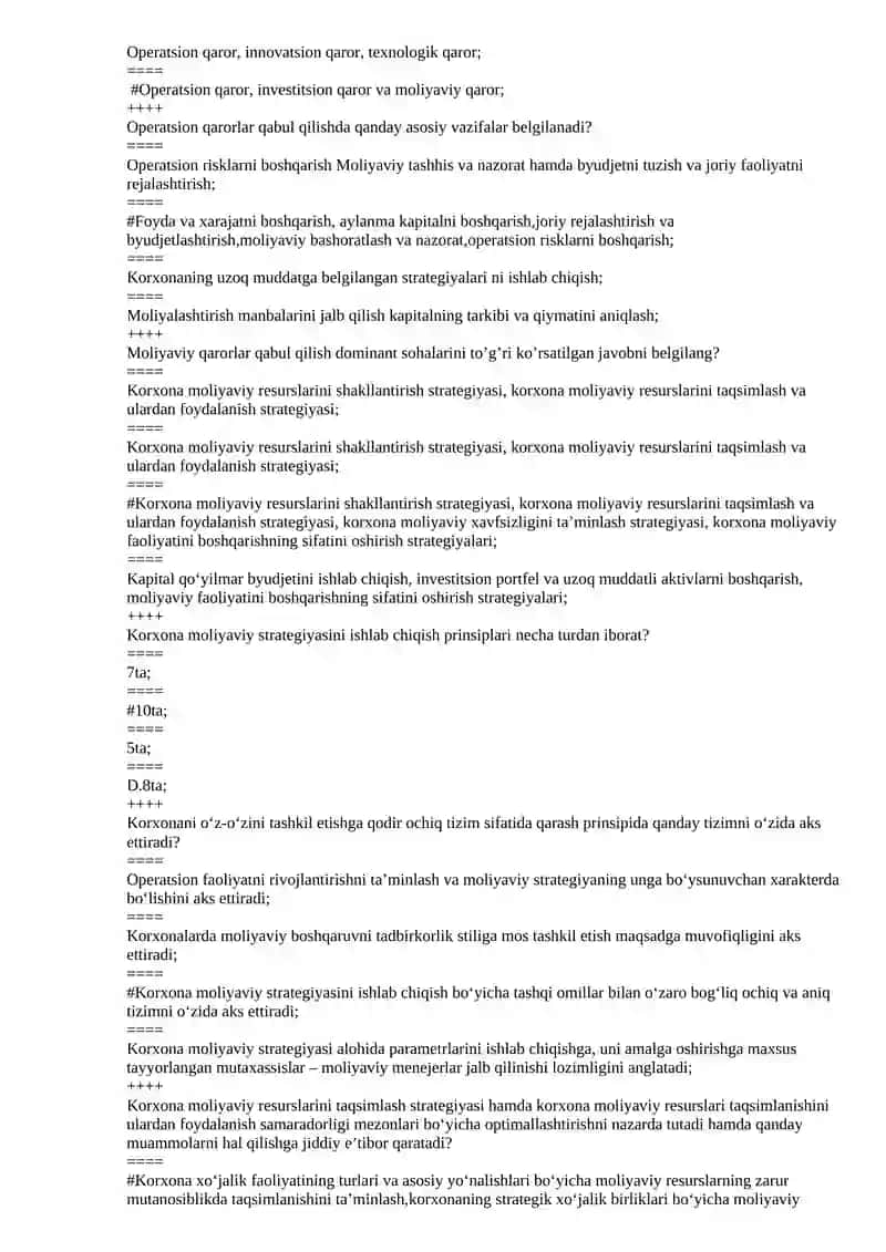 moliyaviy menejment test 2026 xxp hemis uchun 4