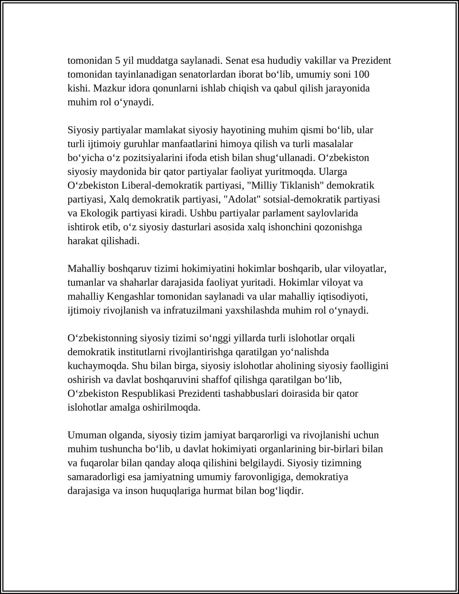 MUSTAQIL ISH Mavzu: JAMIYATNING SIYOSIY TIZIMI VA DAVLAT 4