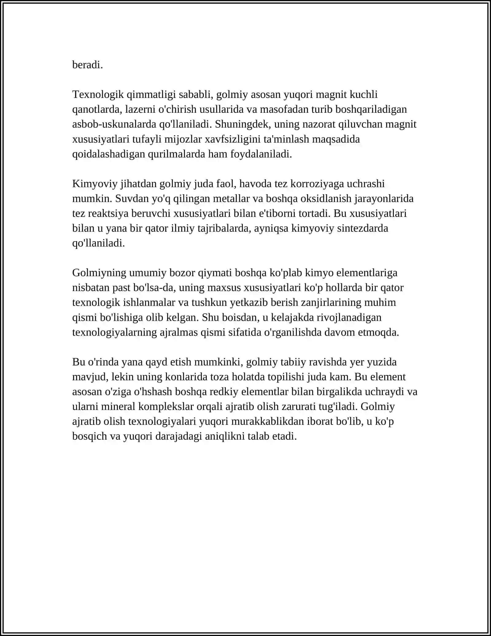 GOLMIY VA UNING BIRIKMALARINING UMUMIY TAVSIFI, TABIATDA UCHRASHI OLINISHI FIZIKAVIY VA KIMYOVIY XOSSALARI XAMDA BIRIKMALARI 4