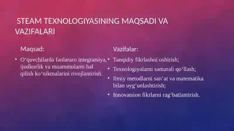 STEAM texnologiyasi va taʼlim jarayoni integratsiyasi 4