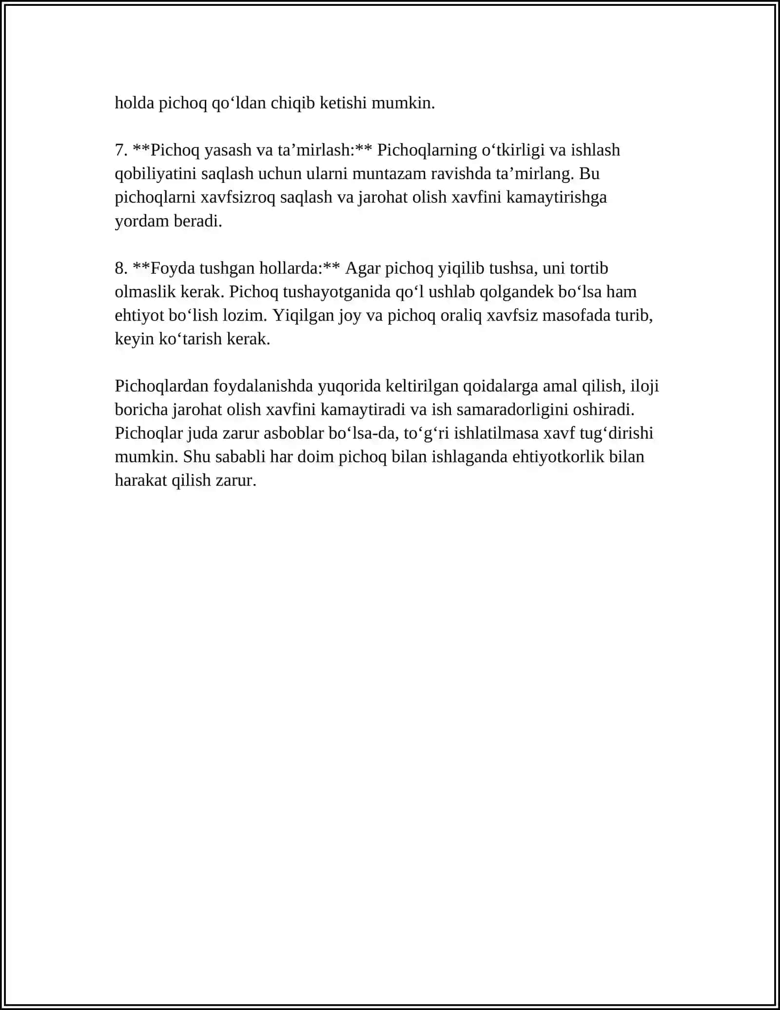 TEXNOLOGIYA DARSLARIDA PICHOQDAN FOYDALANISH QOIDALARI REFERAT 4