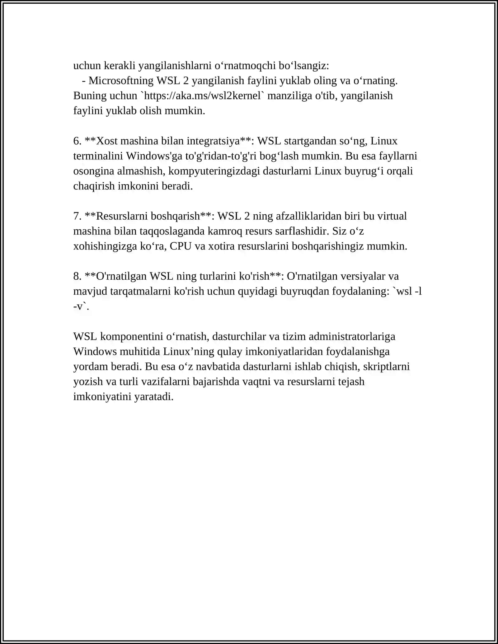 WINDOWS OPERATSION TIZIMIDA WSL KOMPONENTINI SOZLASH 4