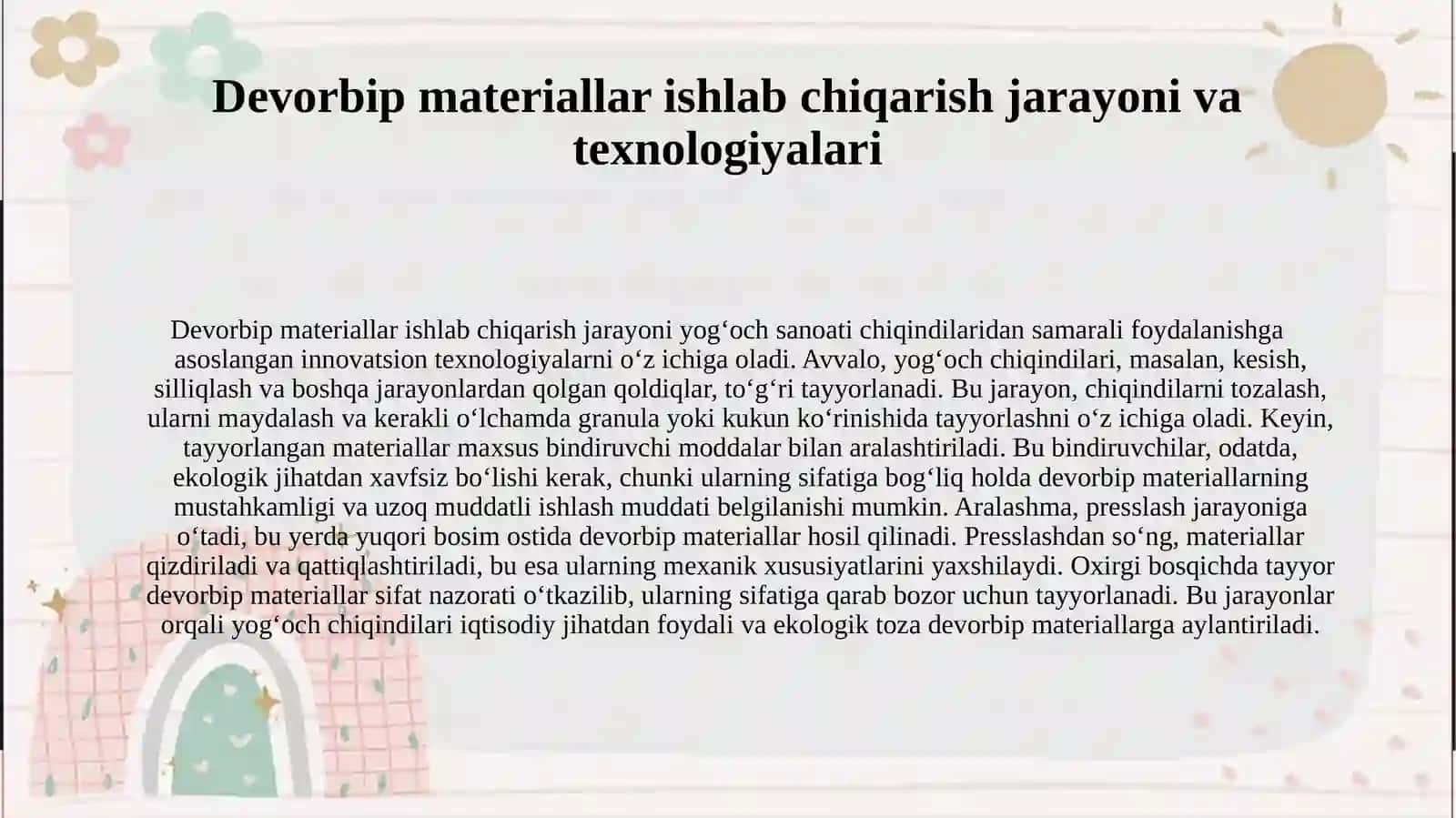 Yogʻoch sanoati chiqindilari asosida devorbip materiallar 4