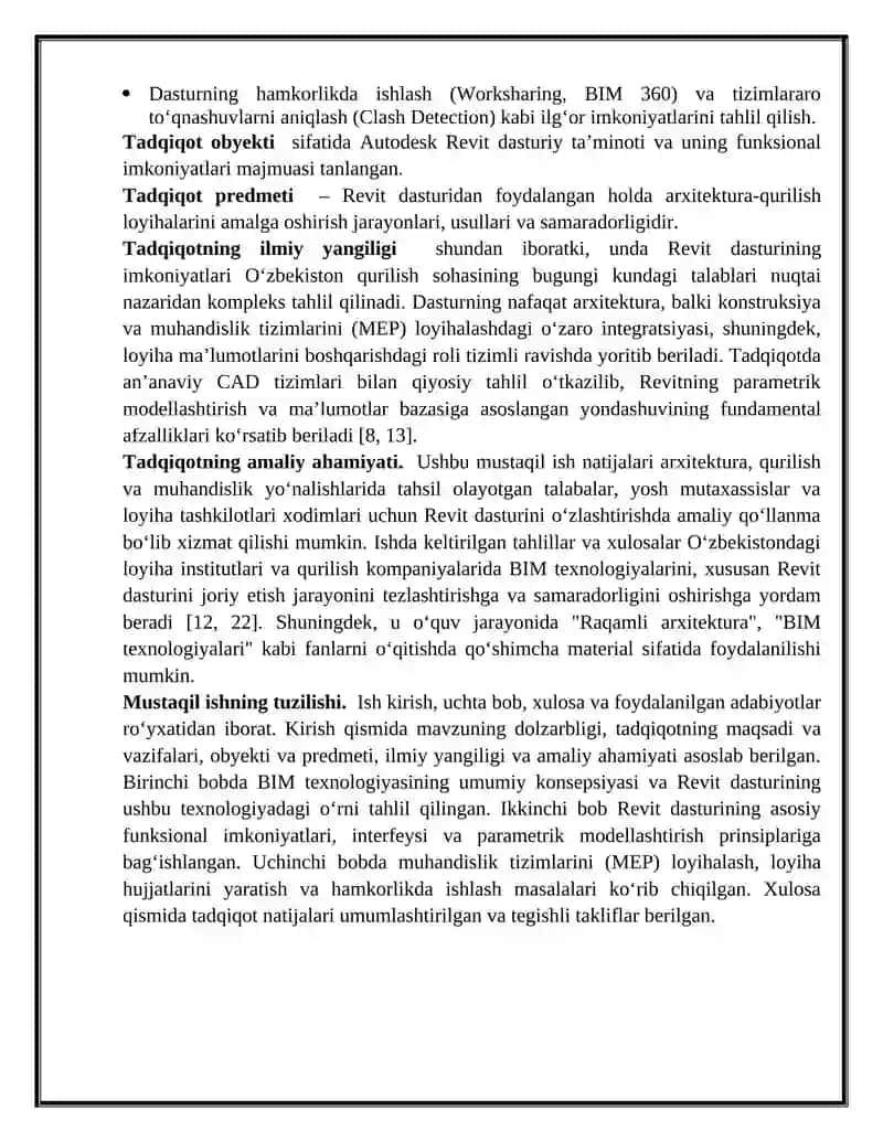 Revit dasturi mustaqil ish 4