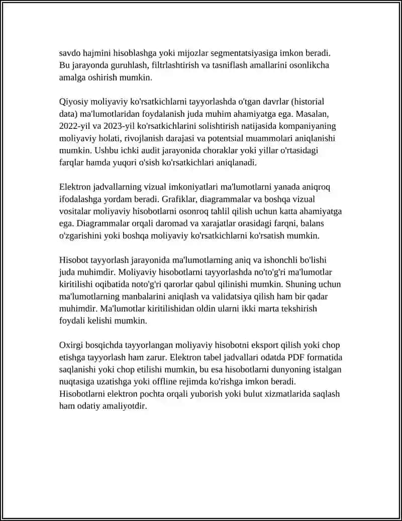 Elektron jadvallarda moliyaviy hisobotlar tayyorlash asoslari 4