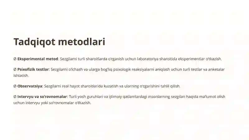 Sezgilar klassifikatsiyasi va sezgilarning o‘zgaruvchan shakllari 4