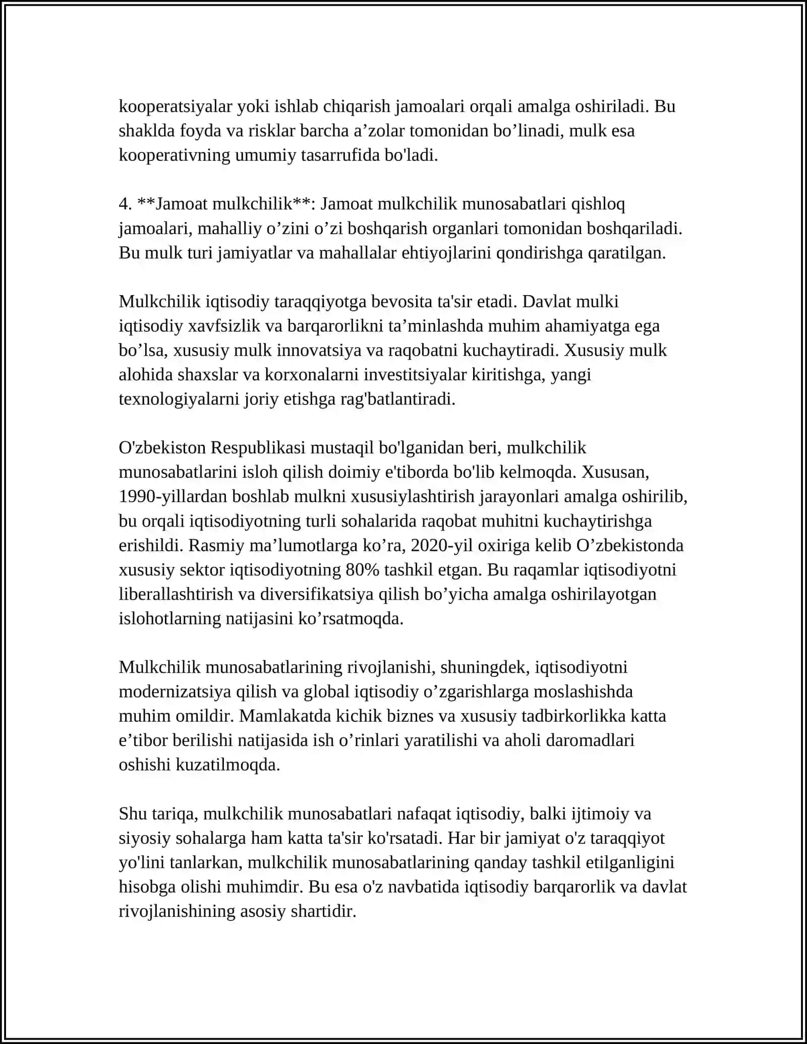 MULKCHILIK MUNOSABATLARI MOHIYATI SHAKLLARI VA TURLARI 4