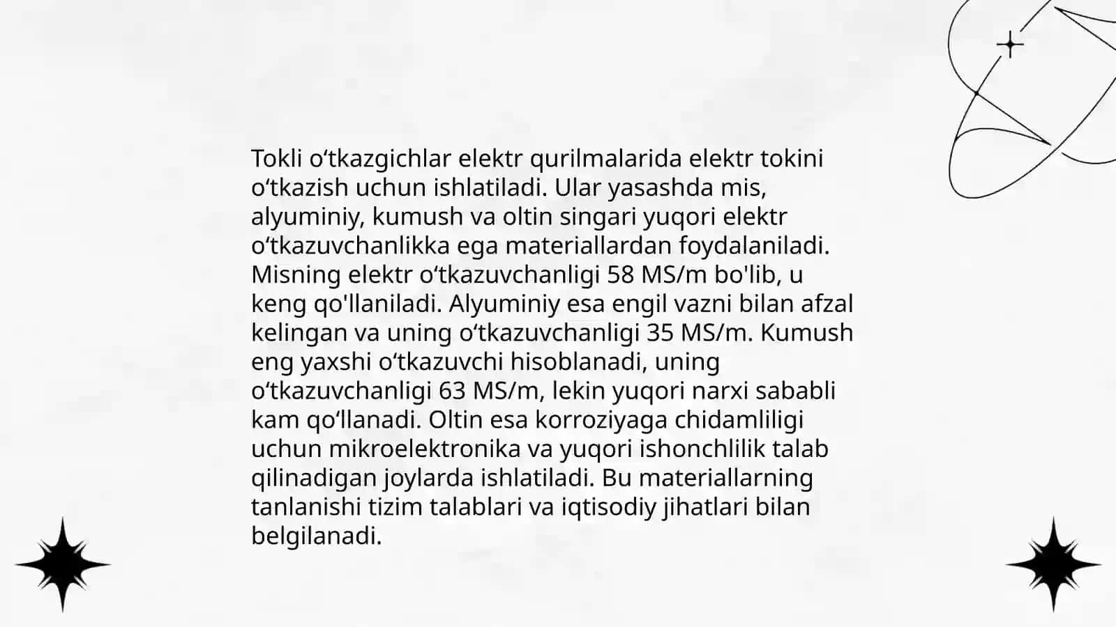 Tokli oʻtkazgichlarning asosiy xususiyatlari 4