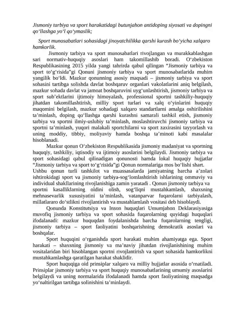 Sport huquqi tushunchasi, shakllanishi, manbalari va tizimi 4