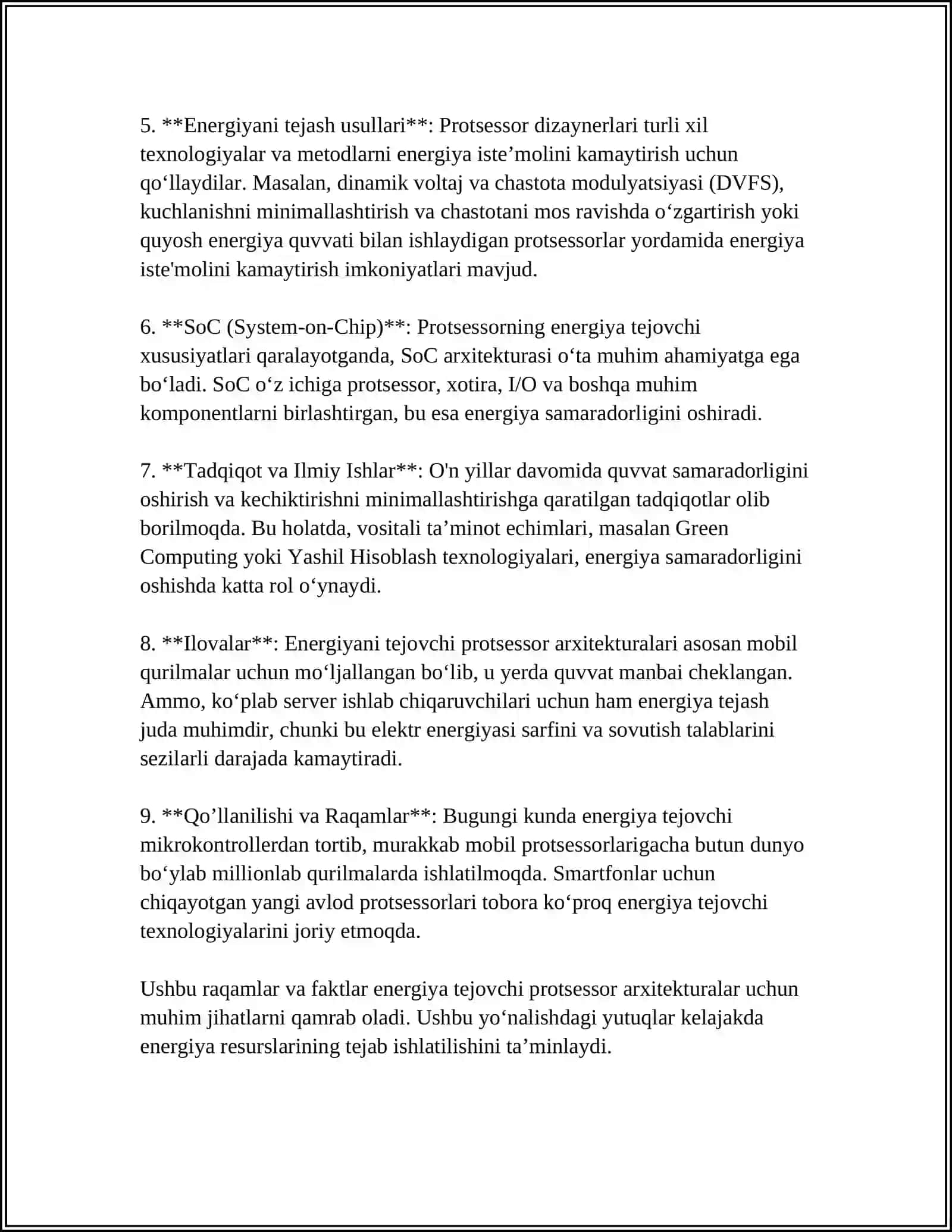 ENERGIYANI TEJAYDIGAN PROTSESSORLARNI O'RGANISH 4