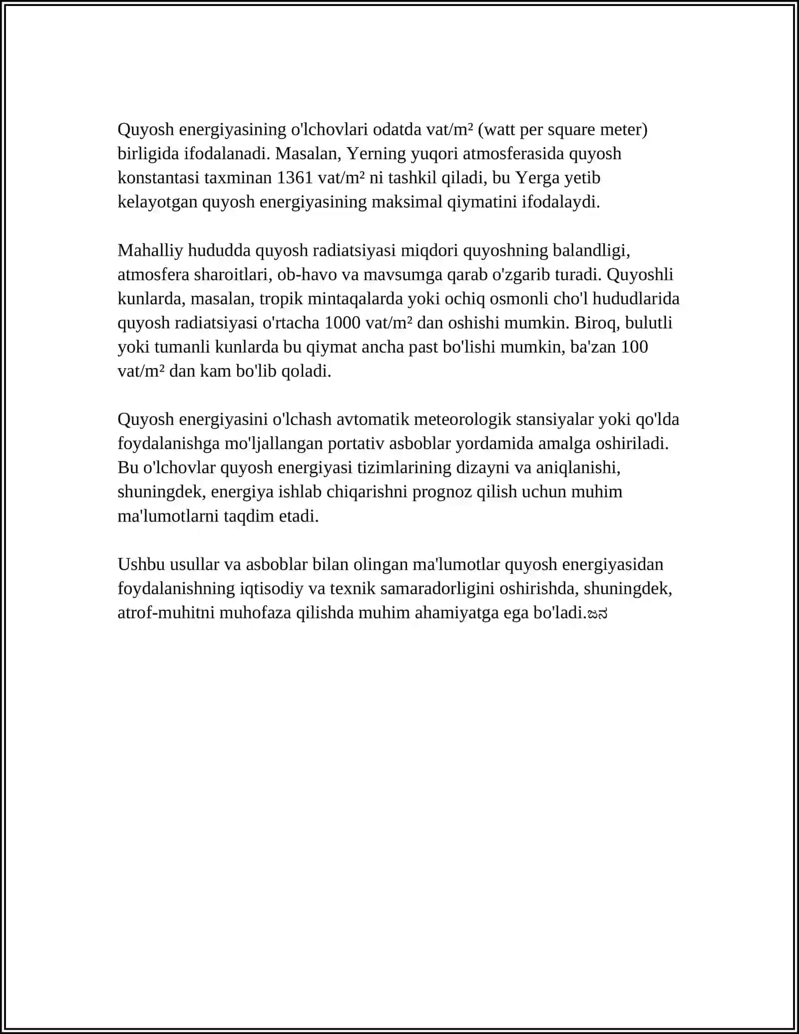 QUYOSH ENERGIYASINI OʻLCHOVCHI ZAMONAVIY QURILMALAR 4