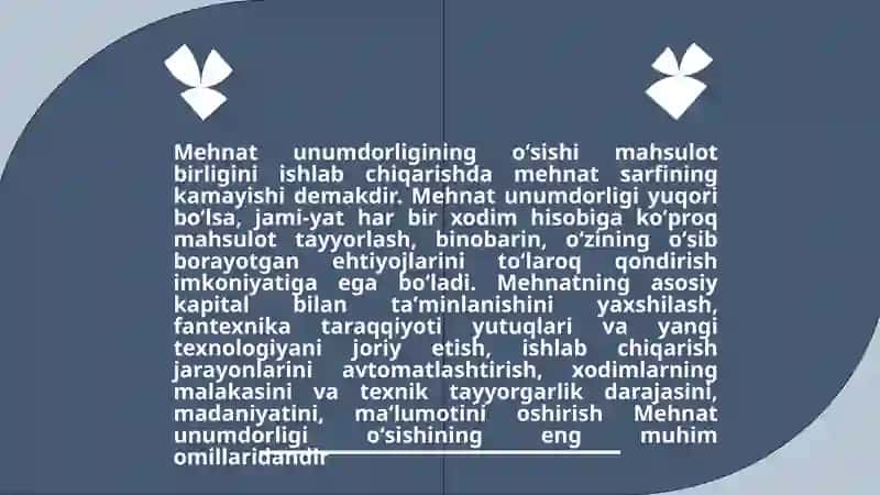 Mehnat unumdorligining darajasi va unga ta’sir etuvchi omillarning tahlili 4