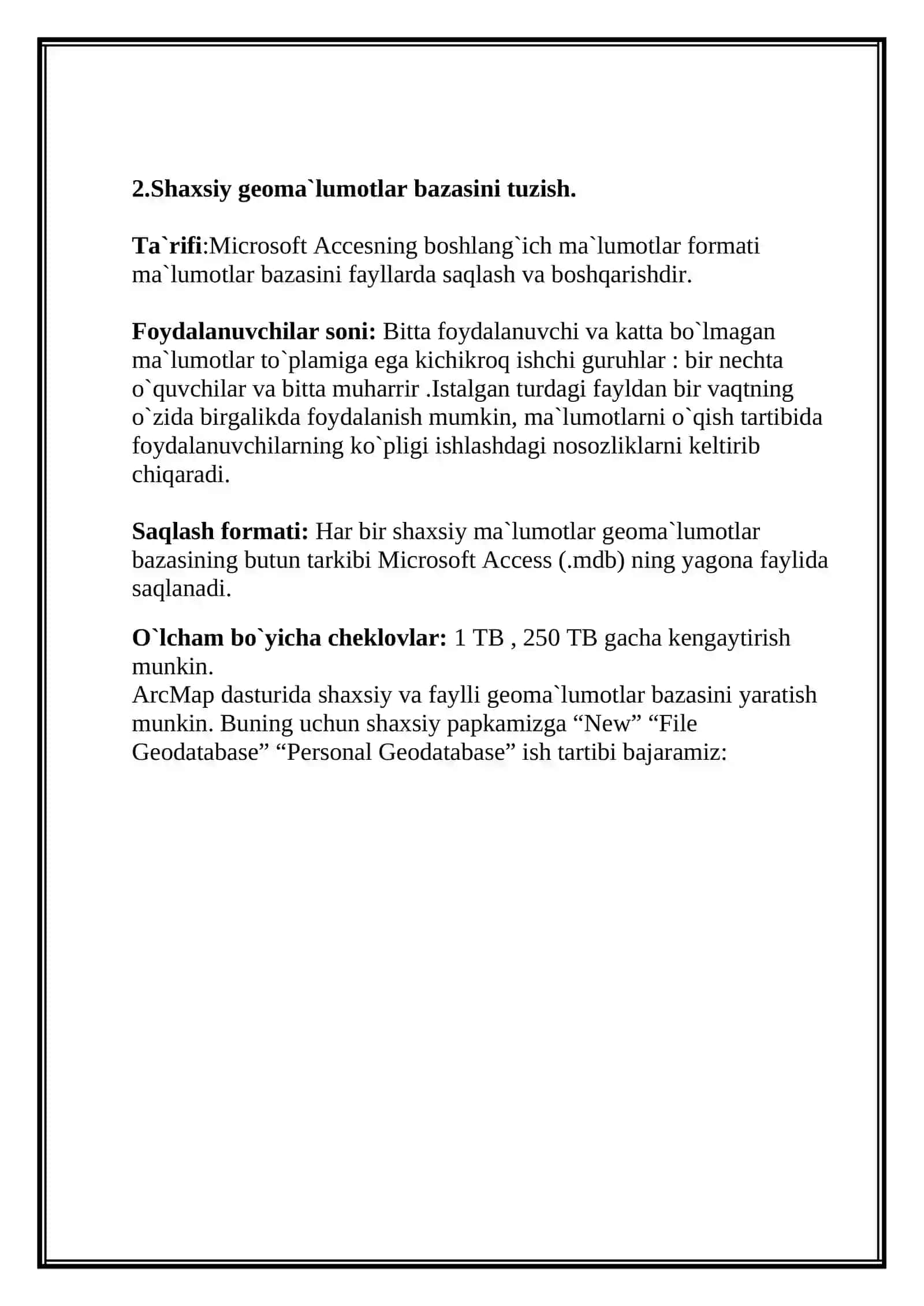 ARGIS DASTURIDA MA`LUMOTLAR BAZASINI BOSHQARISH 4