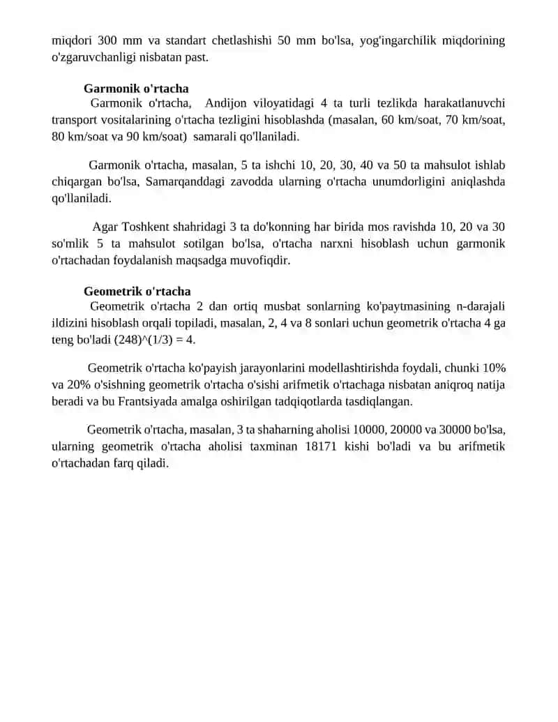 Òrtacha miqdorlarning turlari va ularning xususiyatlari 4
