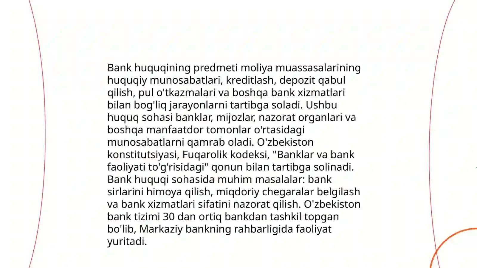 Bank huquqi tushunchasi, predmeti va tizimi 4