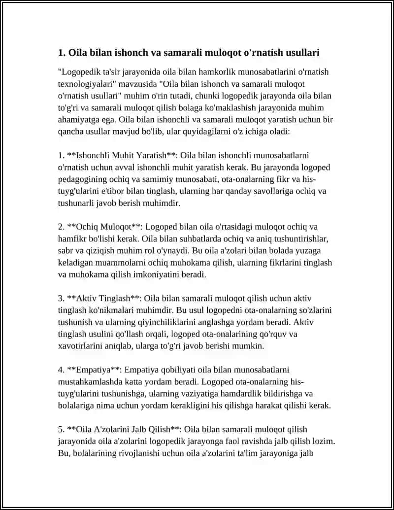 Logopedik ta'sir jarayonida oila bilan hamkorlik munosabatlarini o'rnatish texnologiyalari 4