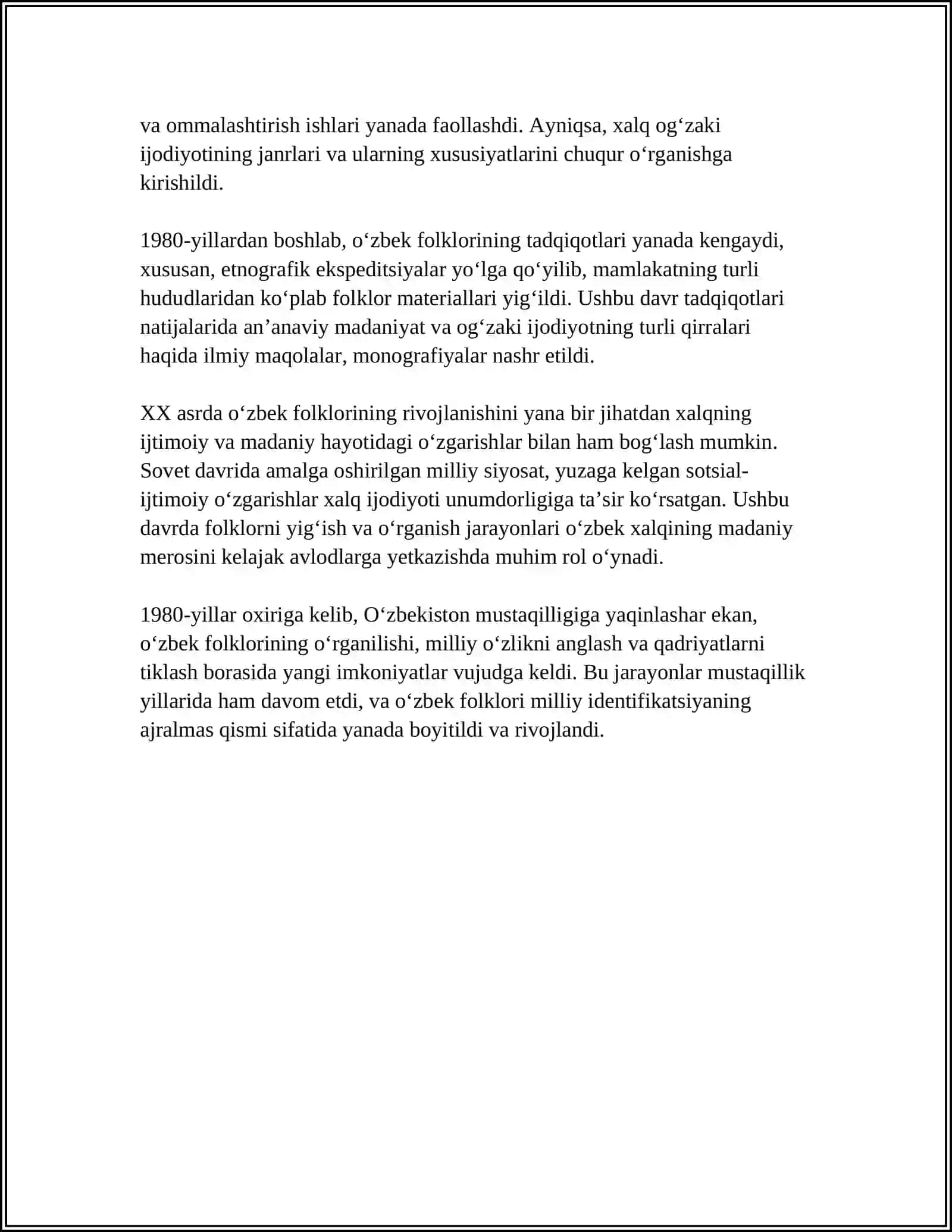 "XX ASR ÕZBEK FOLKLORSHUNOSLIGI ANTALOGIYASI"NI ÕRGANISH 4
