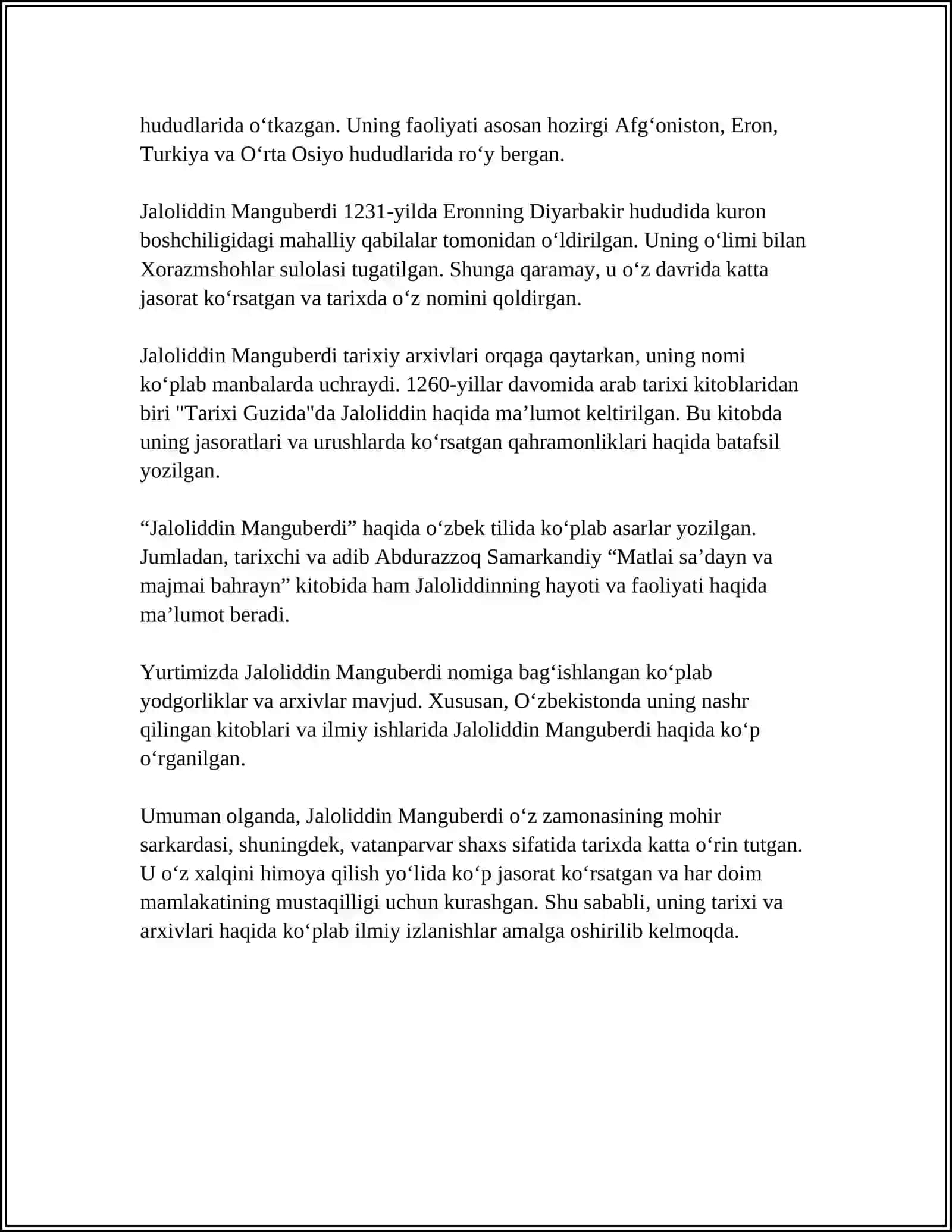 Jaloliddin Manguberdi: Tarixiy arxivlar 4