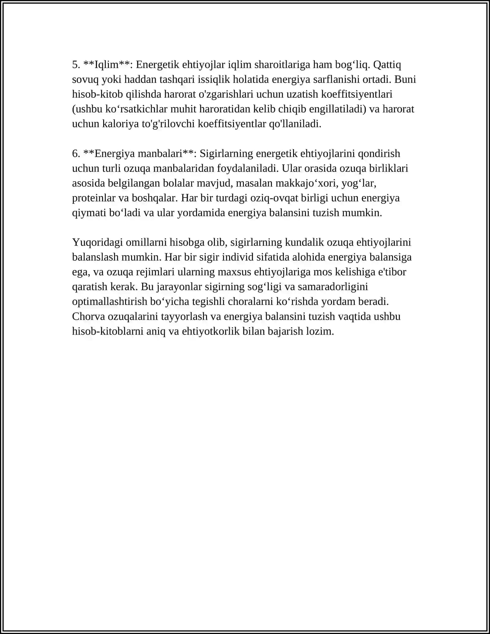 SOGʻIN SIGIRLARGA OZIQLANTIRISH RATSION TUZISH VA RATSIONNI TAHLIL QILISH 4
