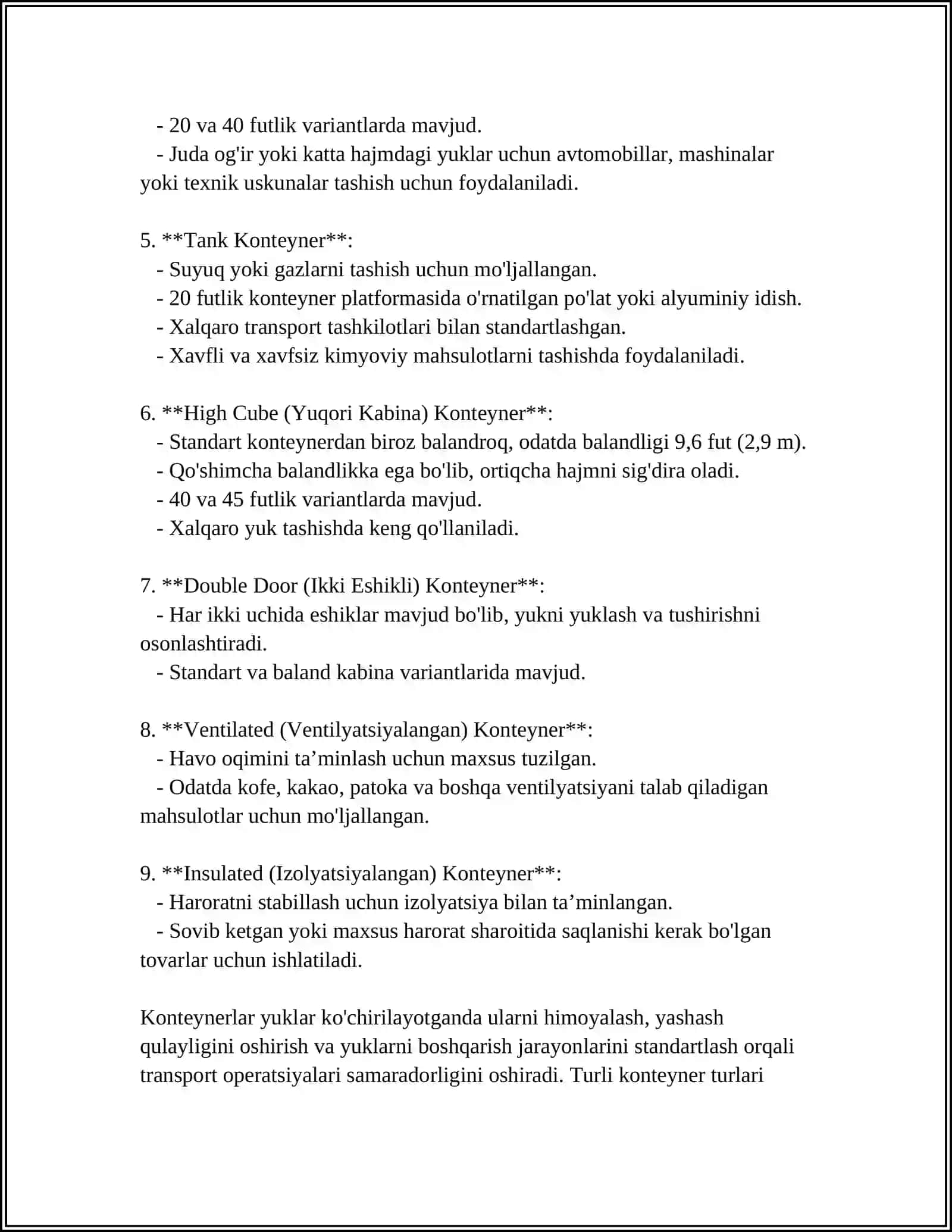 LIST KONTEYNERLAR. KONTEYNERLAR RO‘YXATI 4