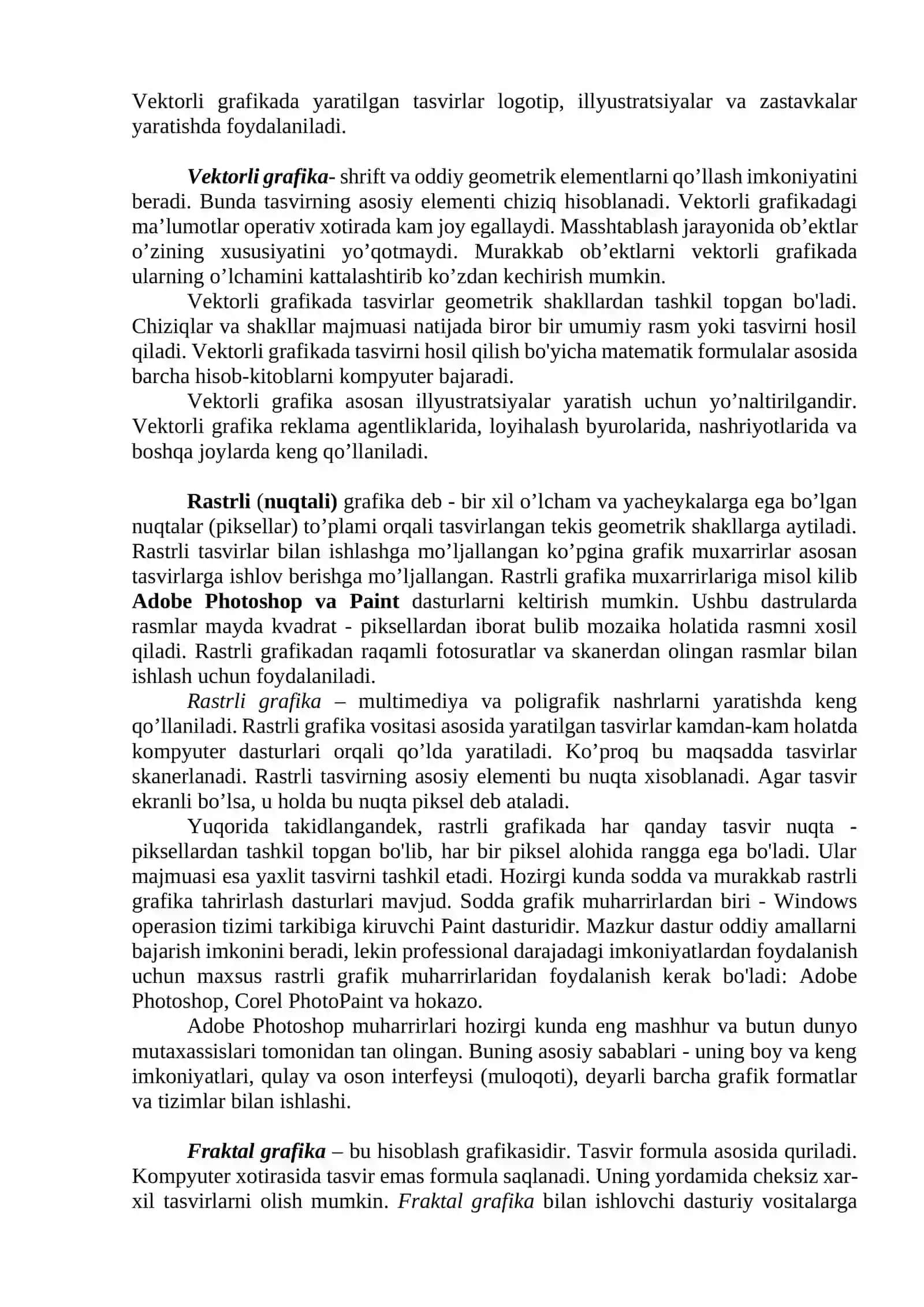 Ma’ruza 11: Grafik dasturlar. Vektorli va rastrli kompyuter grafikasi. Paintdan foydalanish 4