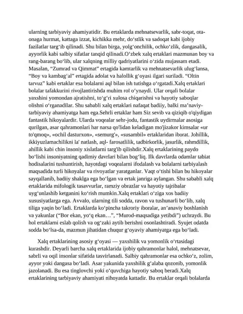Ertaklarning turlari. Xalq ertaklari va adabiy ertaklar 4