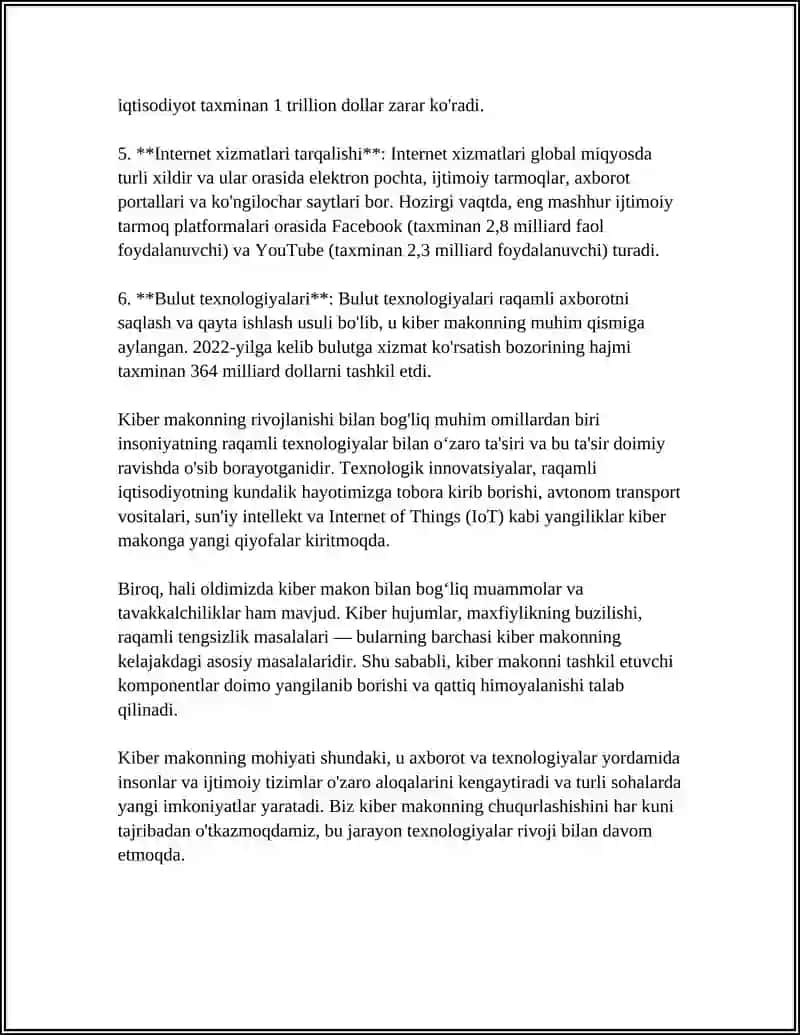 Kiber makon, kiber terrorizm, kiber zo'ravonlik tushunchalarining mohiyati 4