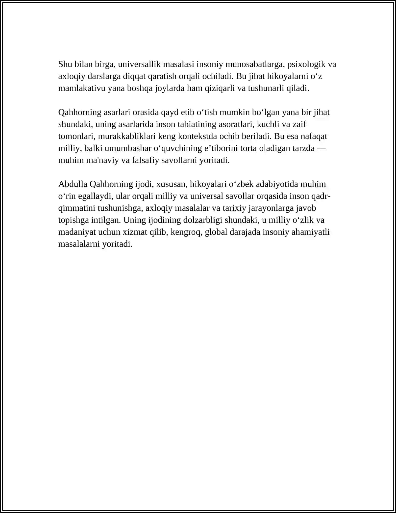 ABULLA QAHHORNING HIKOYANAVISLIK MAHORATI. (BIR HIKOYA TAHLILI MISOLIDA) 4