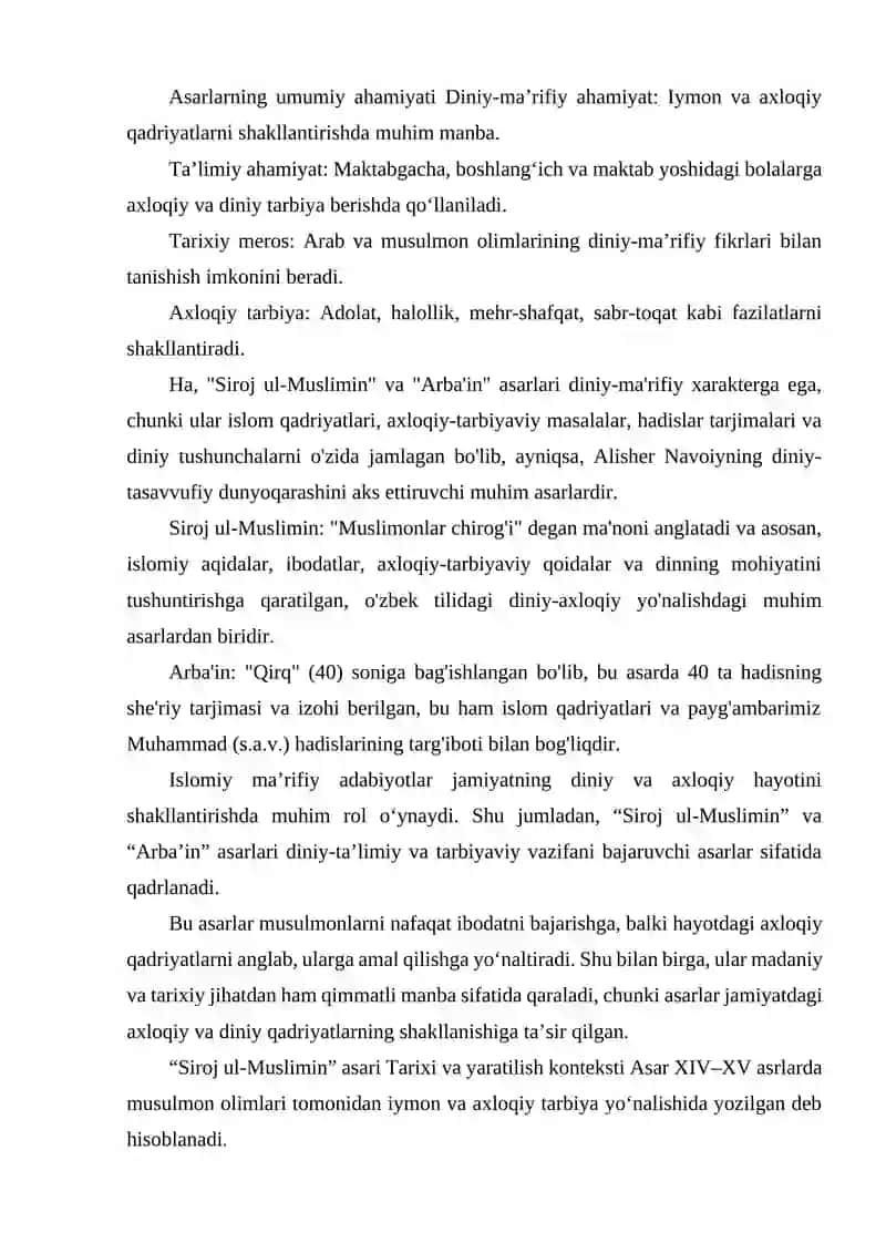 “SIROJ UL-MUSLIMIN” VA “ARBA’IN” ASARLARI DINIY-MA’RIFIY ASAR. 4