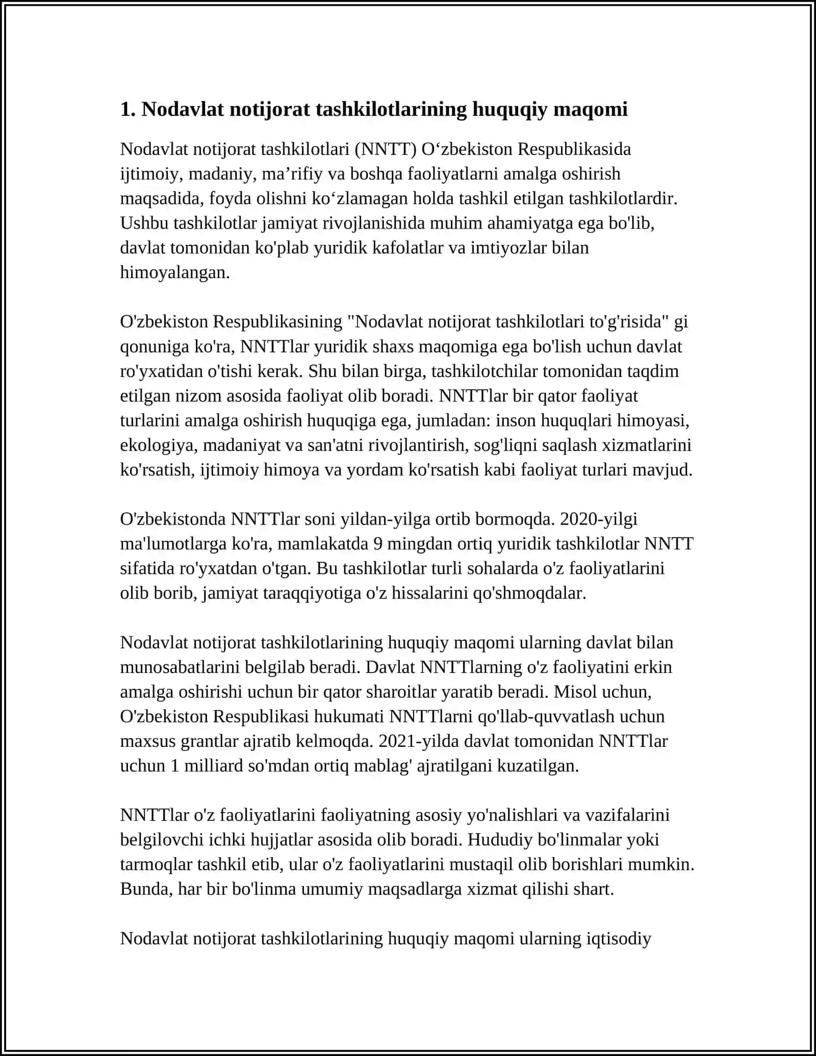 NODAVLAT NOTIJORAT TASHKILOTLARI TURLARI VA HUQUQIY MAQOMI 4