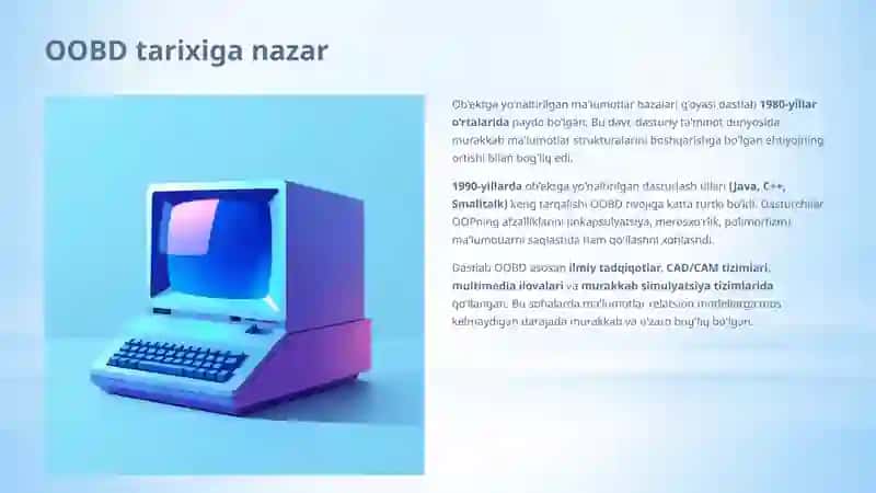 Ob'ektga yo'naltirilgan ma'lumotlar bazasi (OOBD) 4