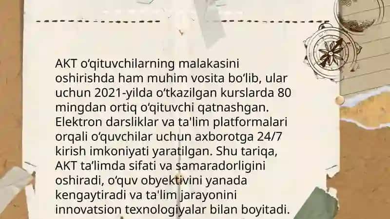 Axborot kommunikatsiya texnologiya va ularni talim jarayonida qo'llanishining didaktik jarayonlari 4