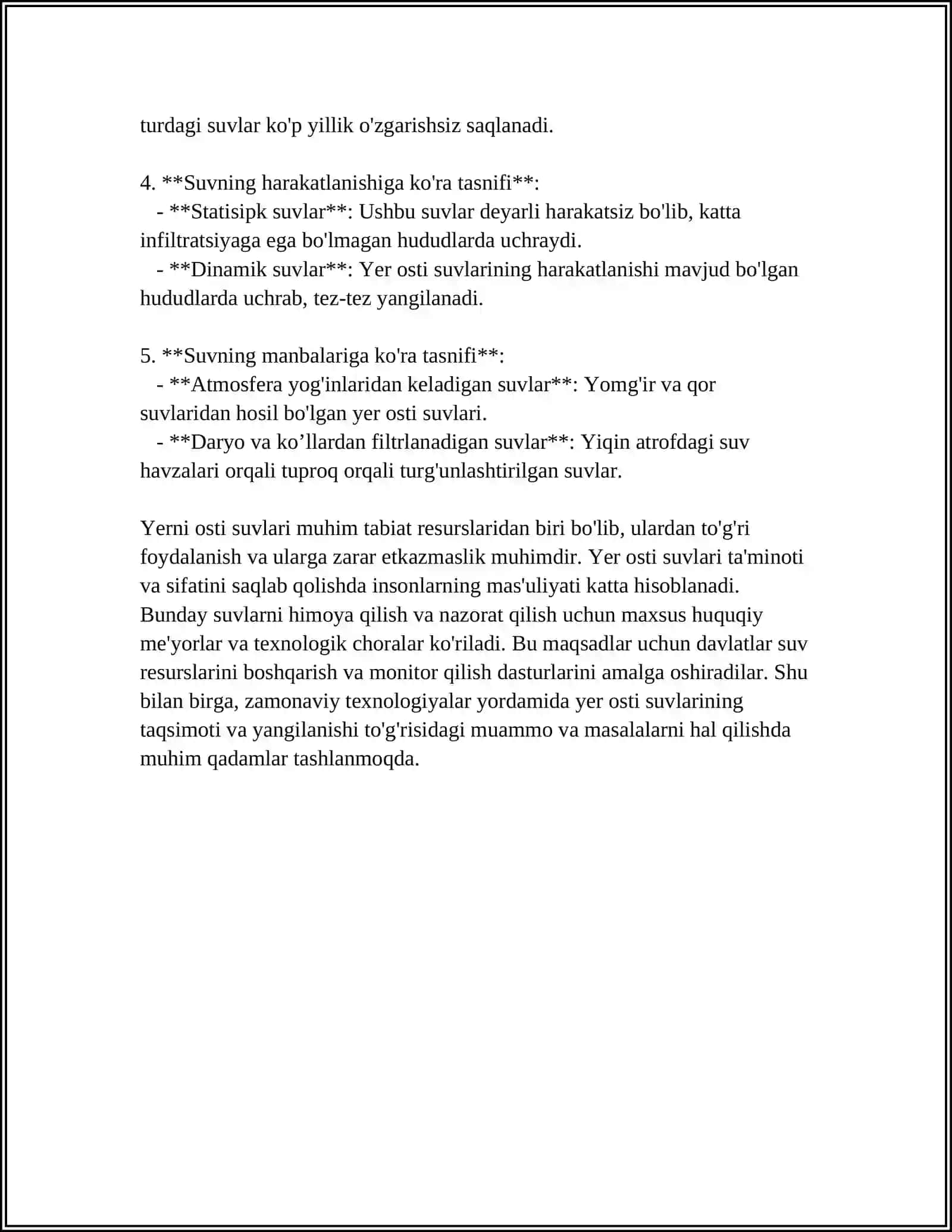 YER OSTI SUVLARINING TARTIBINI BASHORATLASHNI TASNIFINI SISTEMALASH 4
