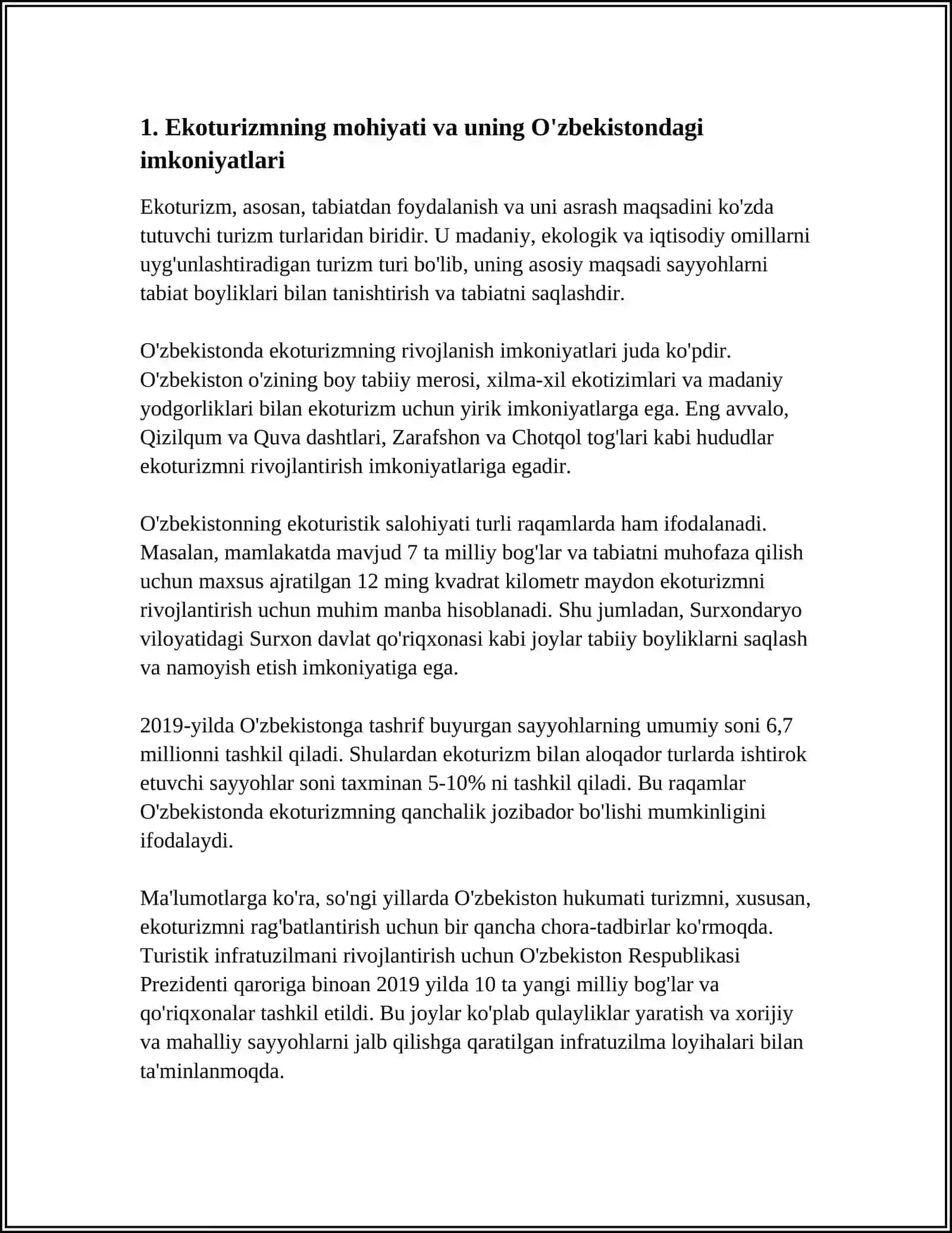 O’ZBEKISTON EKOTURIZMI VA UNI RIVOJLANTIRISH MUAMMOLARI 4