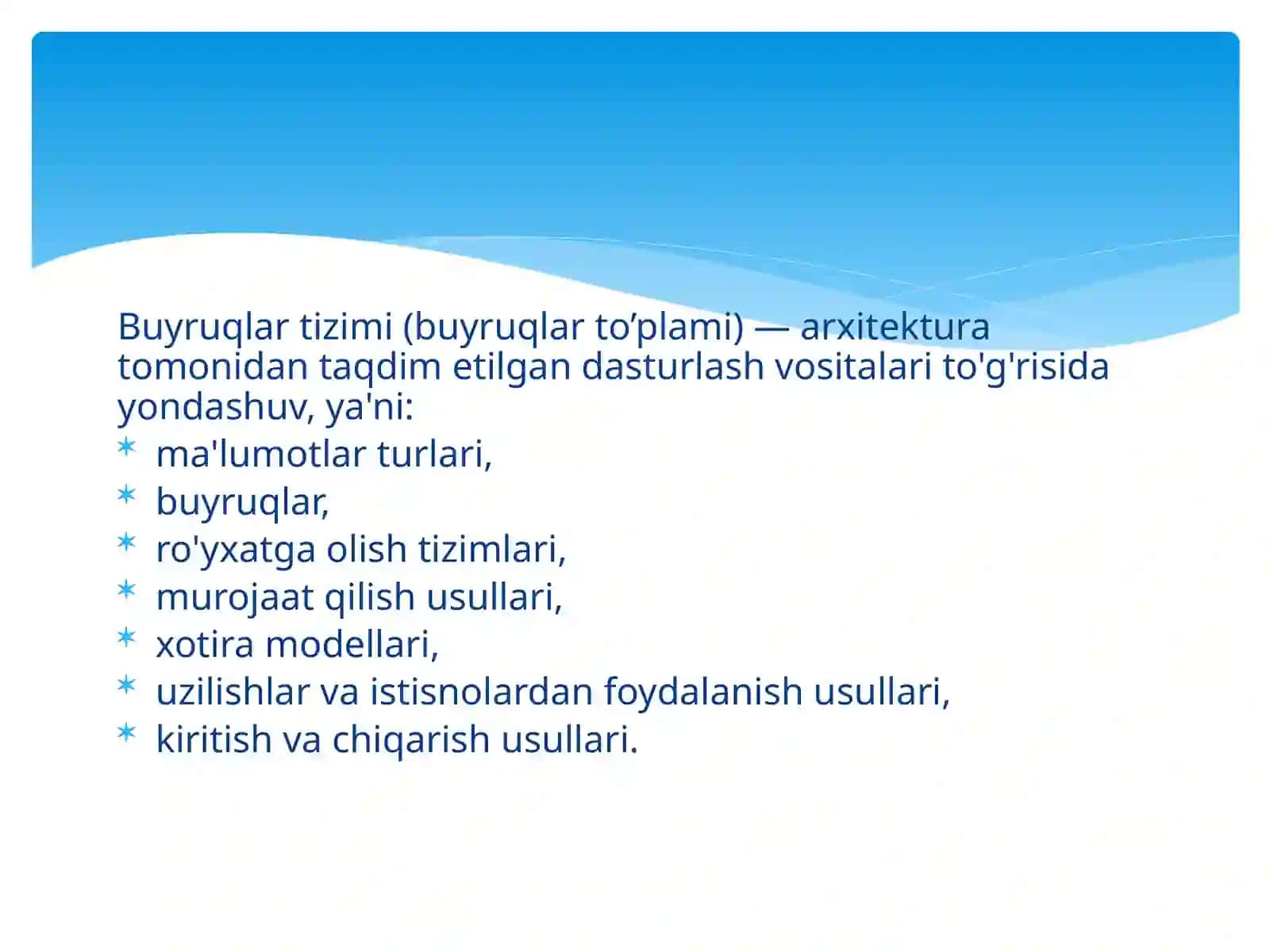 Buyruqlar tizimi arxitekturasini tasniflash, operandlarning turlari va formati, buyruqlarning turlari va formati 4