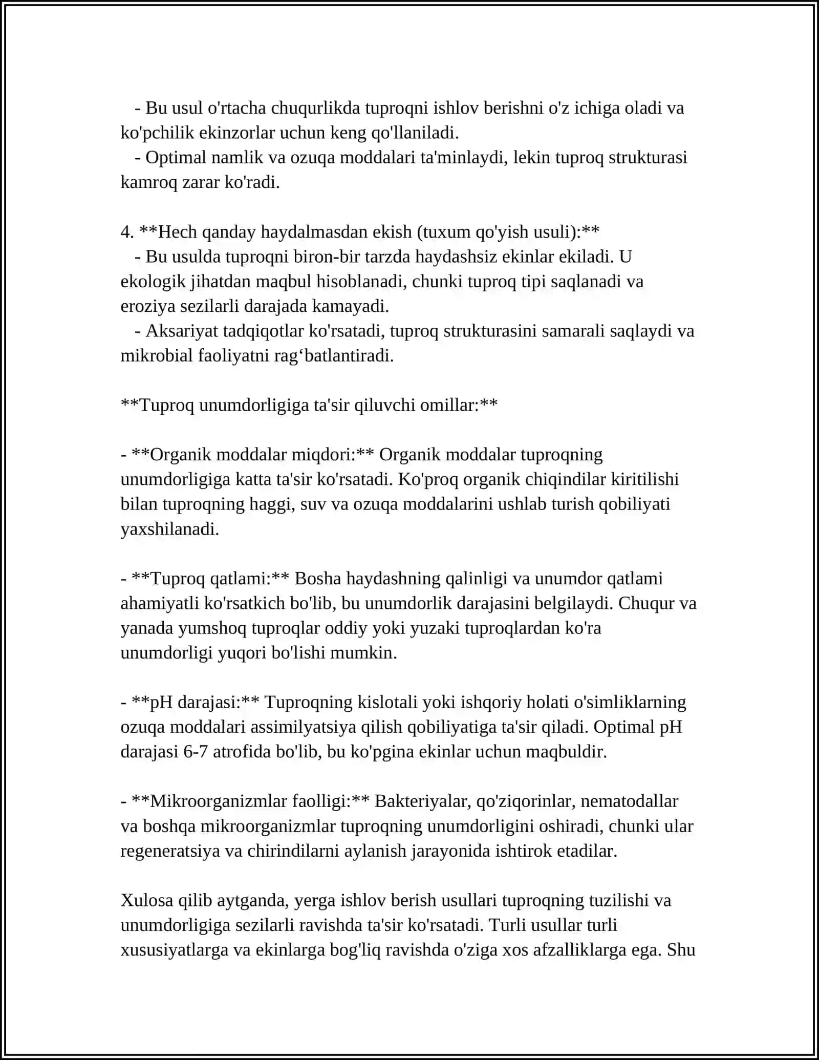 YERGA ASOSIY ISHLOV BERISH USULLARINI TUPROQ XUSUSIYATLARI VA O'SIMLIKLARNI O‘SISHI VA RIVOJLANISHIGA TA'SIRI 4