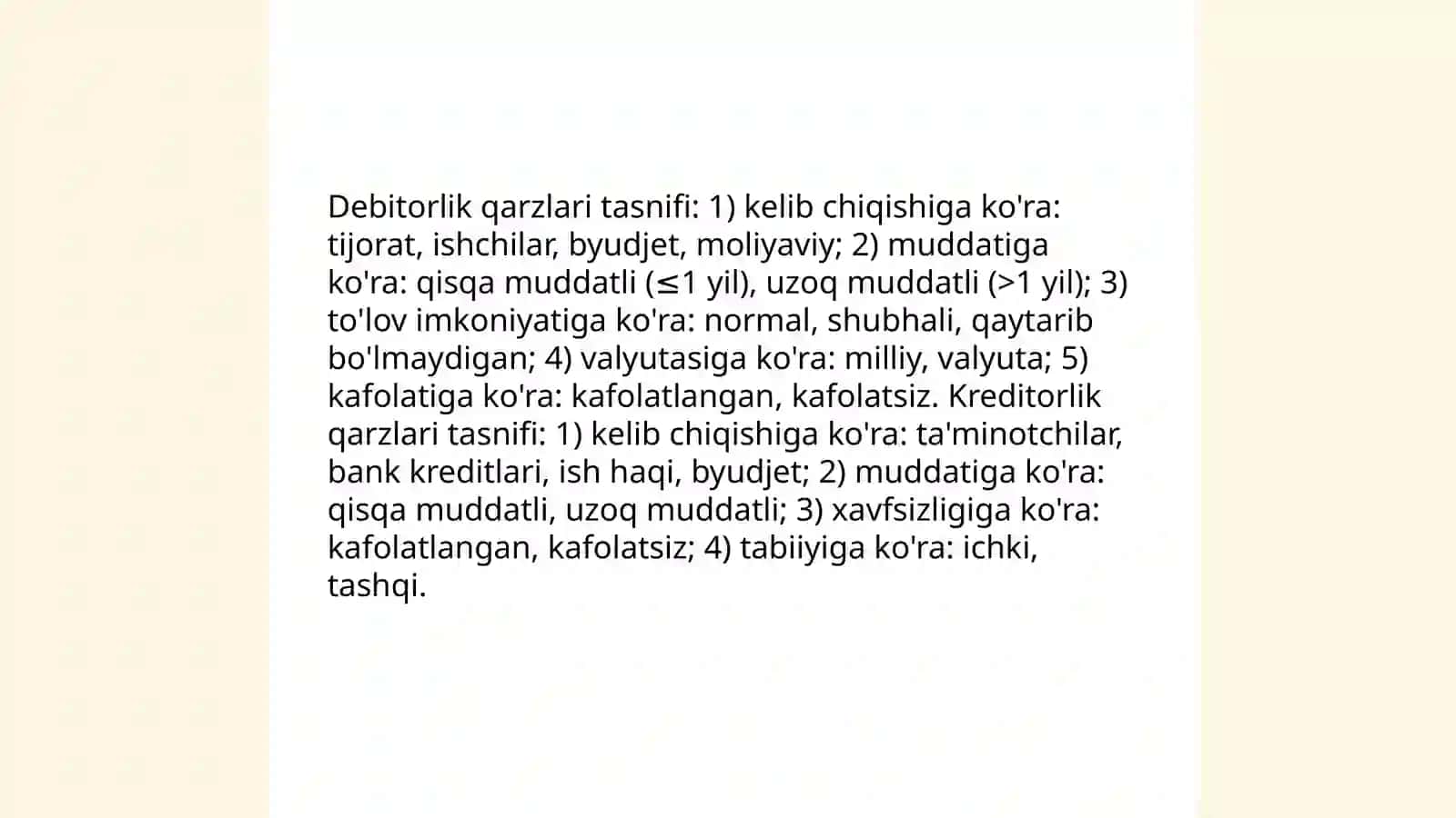 Debitorlik qarzlari va kreditorlik qarzlari mavzusi tahlili 4