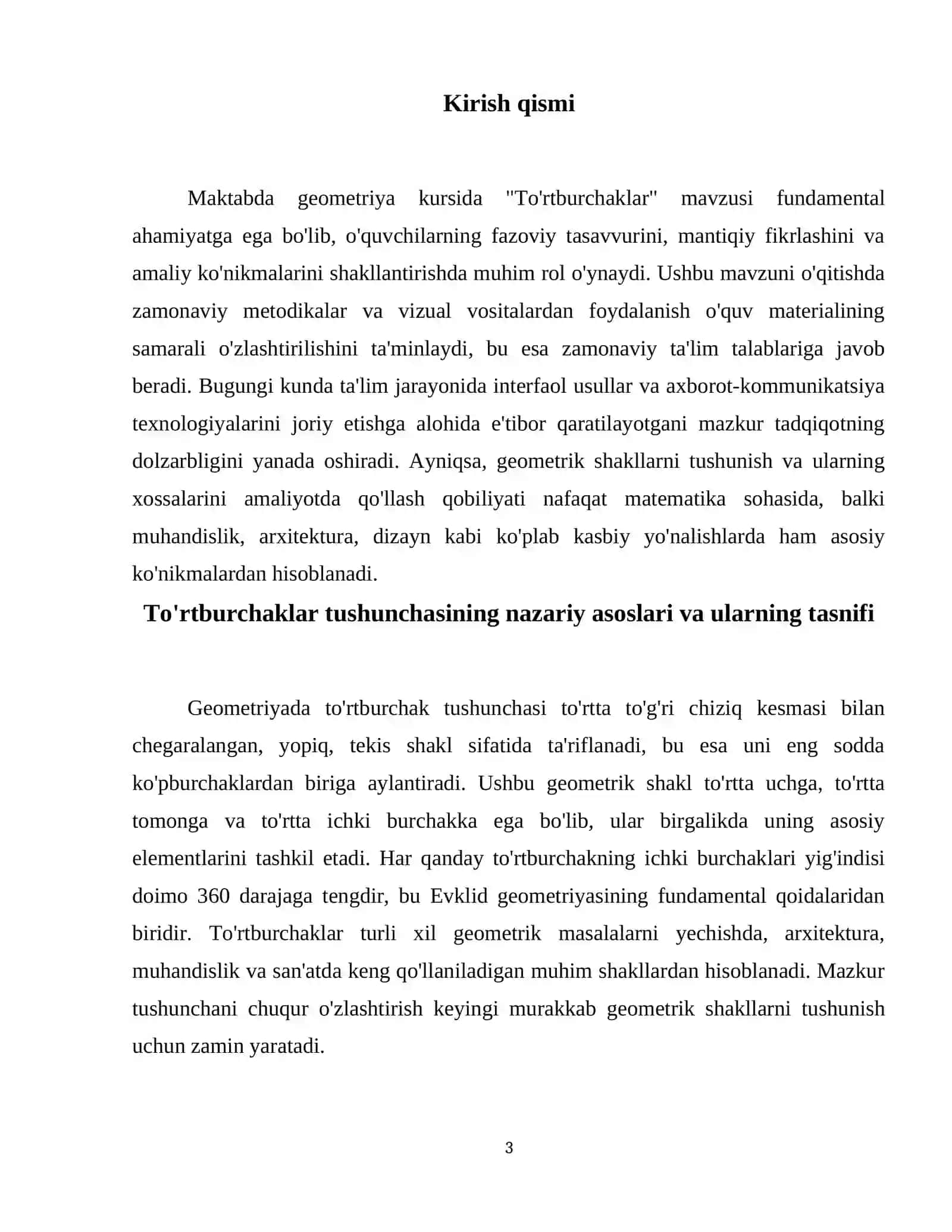 Maktabda “to`rtburchaklar” mavzusini o`qitish metodikasi 4