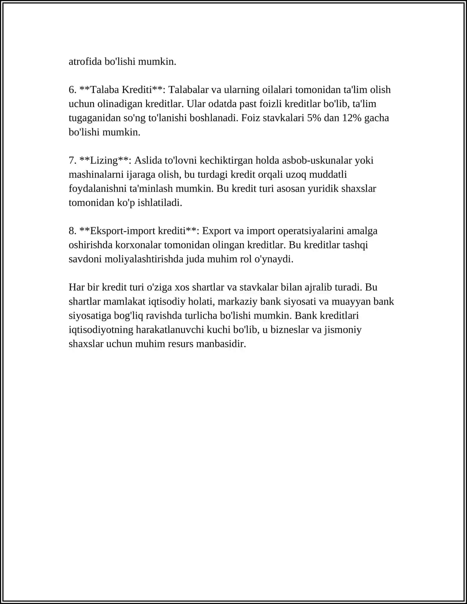 BANKDAN OLINGAN QISQA VA UZOQ MUDDATLI BANK KREDITI 4